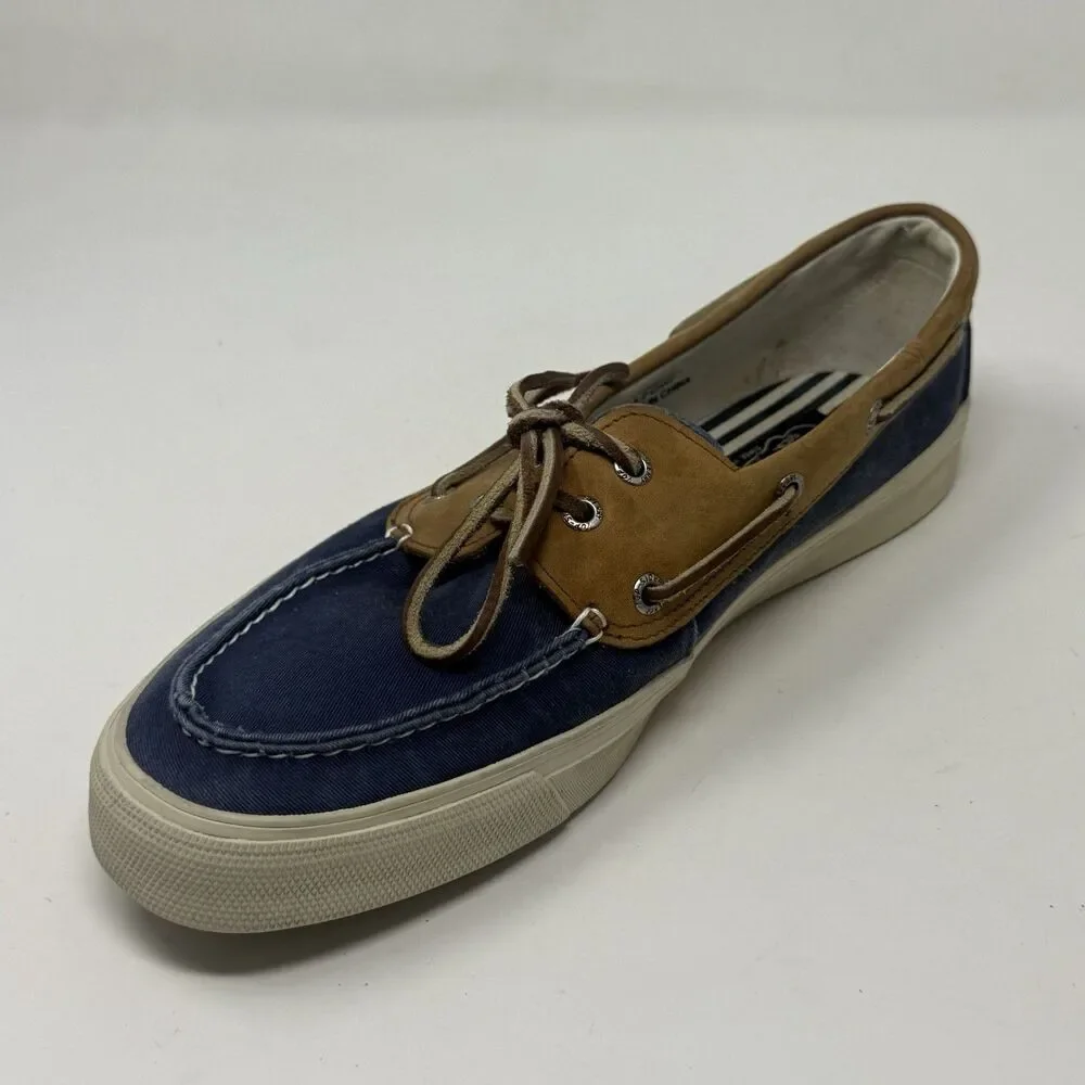 Sperry Top Sider Bahama Boat Shoes Mens 11 M Blue Brown Leather Canvas 2 Eye
